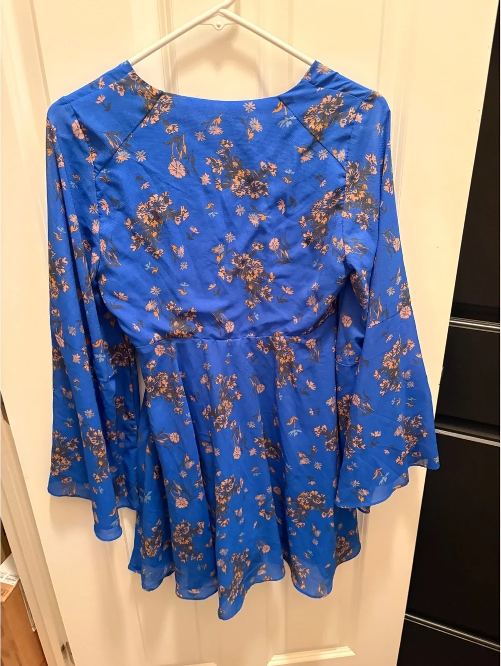 Free People Blue Floral Dress Bell Sleeve Size Small